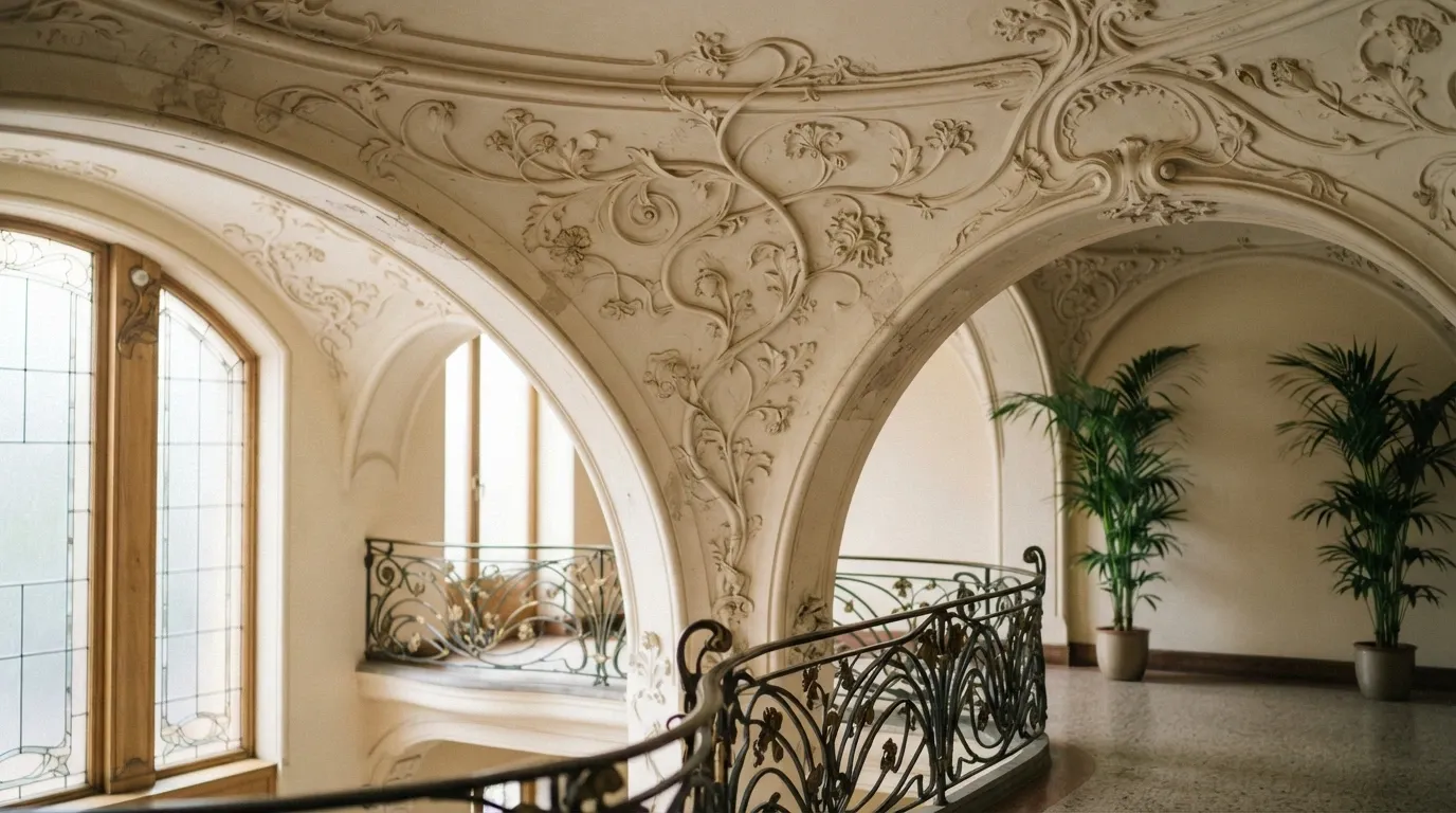 Dettaglio dei motivi Liberty e Art Nouveau del Giardino d'Inverno del Casinò di Sanremo