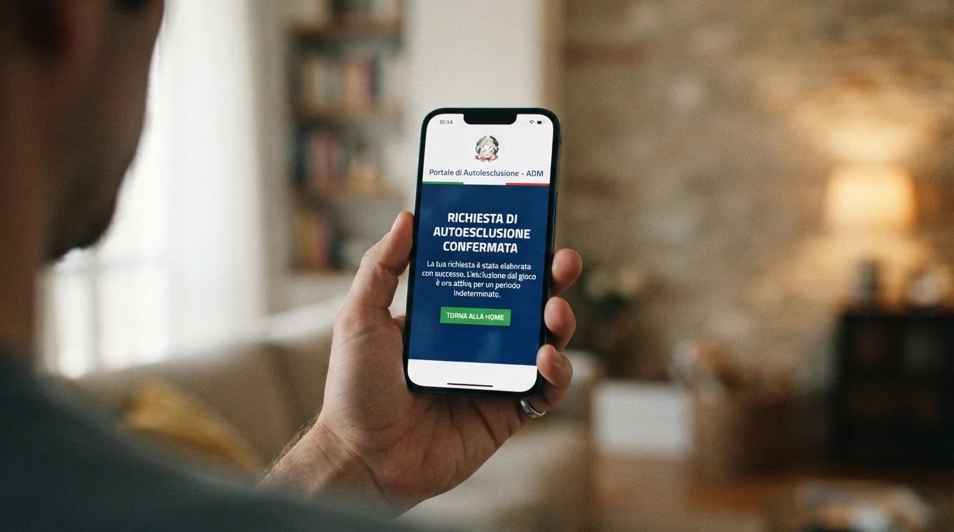 Interfaccia del portale RUA per l'autoesclusione visualizzata su smartphone Android