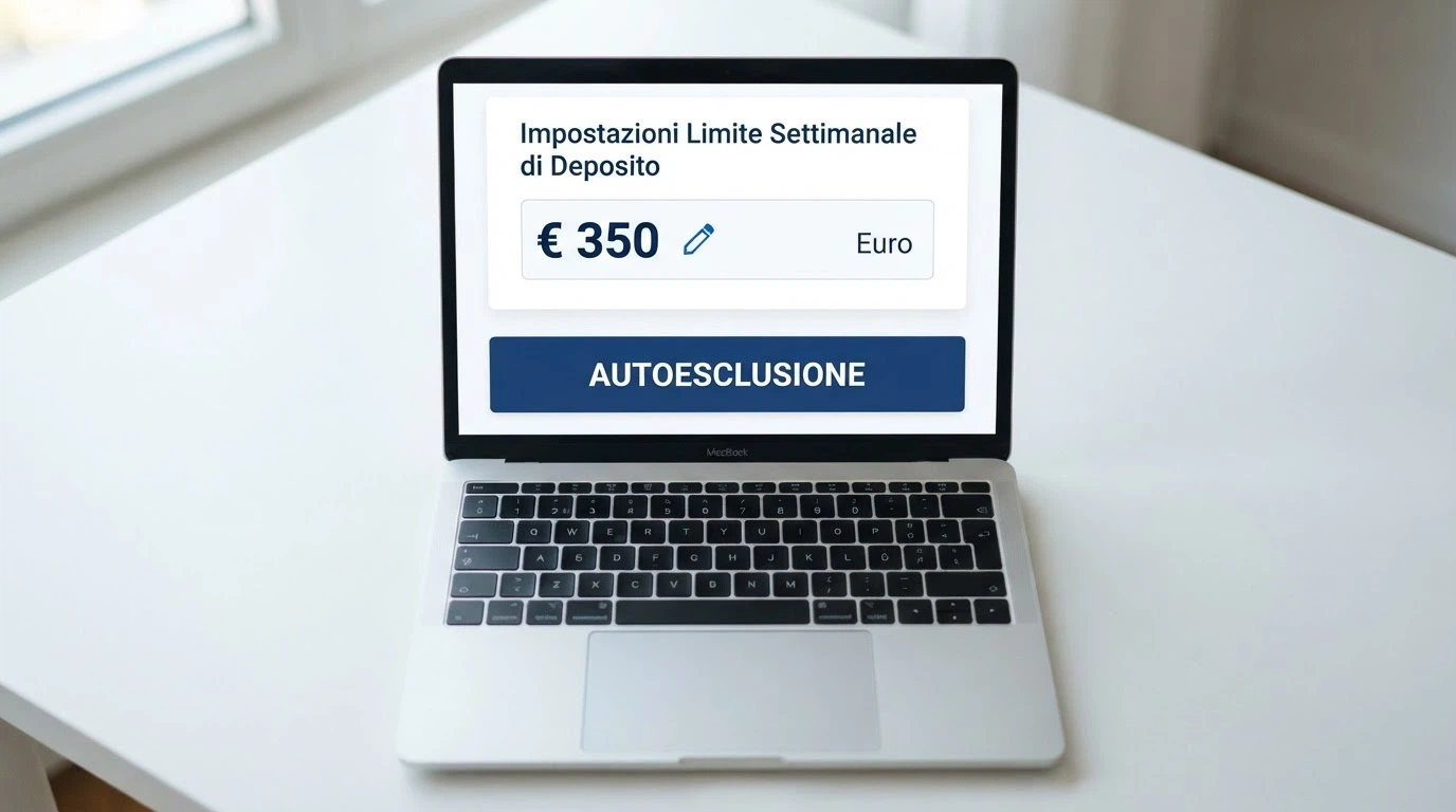 L'interfaccia dell'area riservata di un casinò ADM con la schermata di impostazione dei limiti di deposito e l'opzione di autoesclusione
