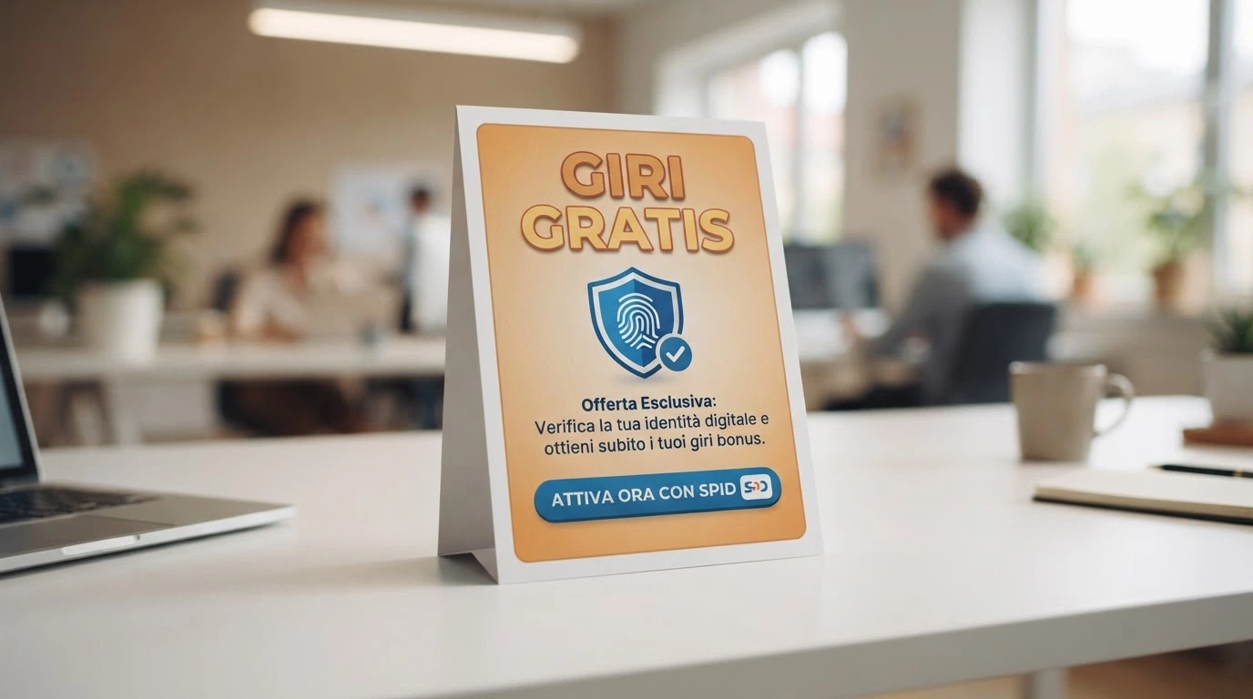 Un pannello promozionale di un casinò con la scritta «giri gratis» e il logo SPID visibile