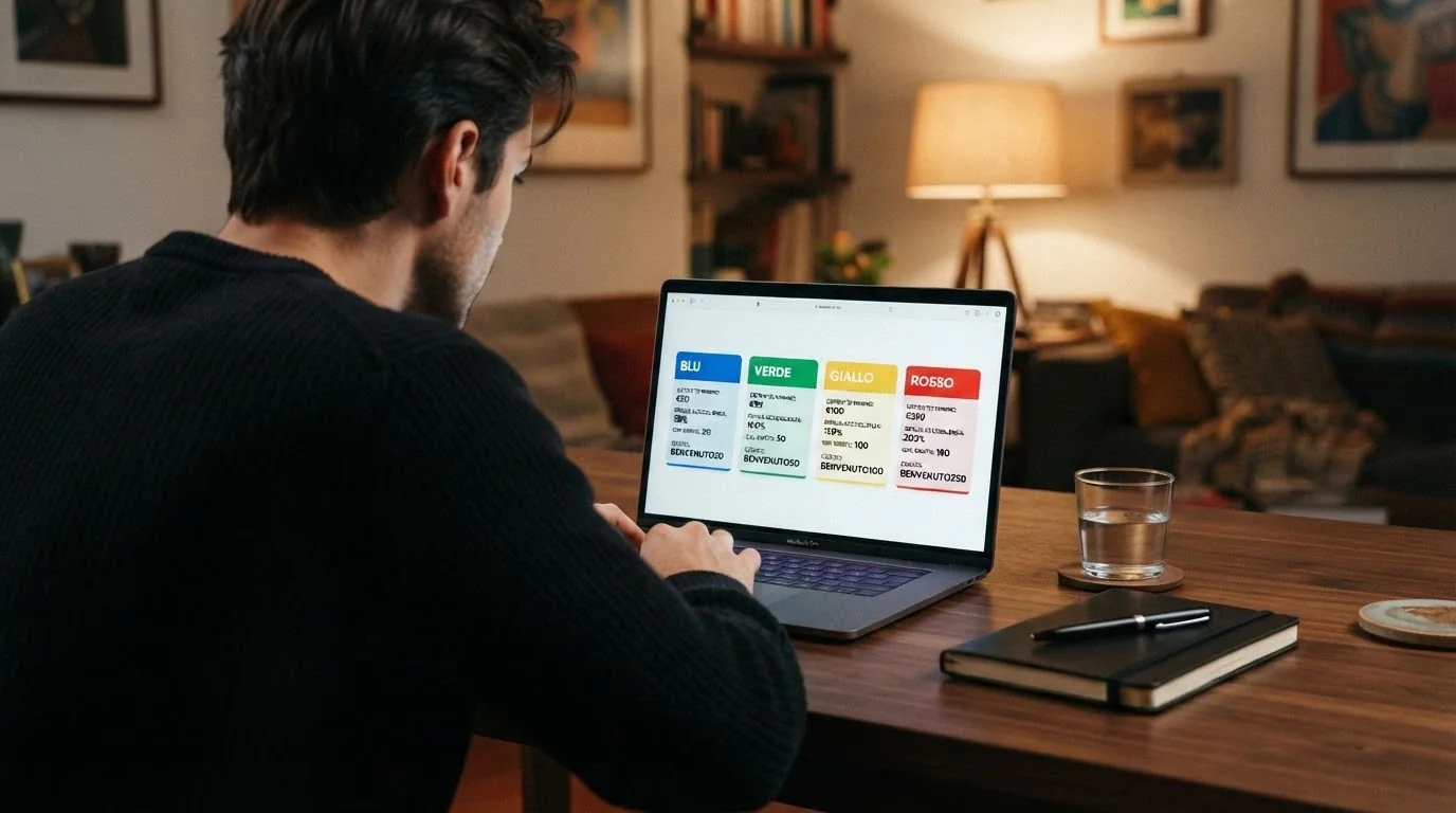 tabella comparativa stilizzata con le prime cinque righe del confronto — operatore, deposito minimo, bonus, wagering, validità