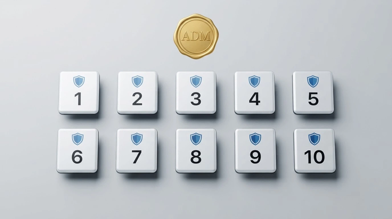 I loghi dei 10 casinò analizzati disposti in una griglia ordinata, ciascuno con il badge della concessione ADM