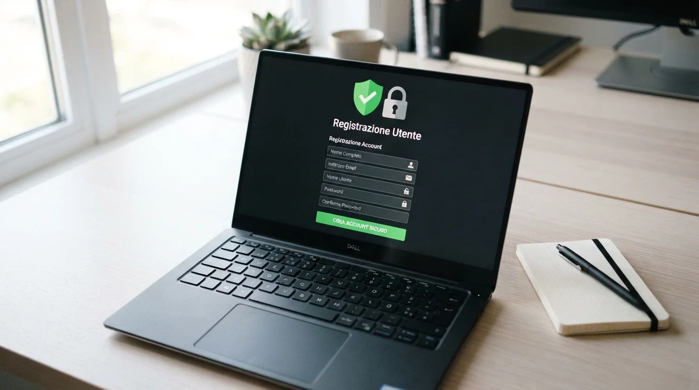 Un'interfaccia di registrazione con un modulo di autoesclusione sullo schermo, affiancato da un lucchetto verde con la scritta ADM e un'icona di scudo