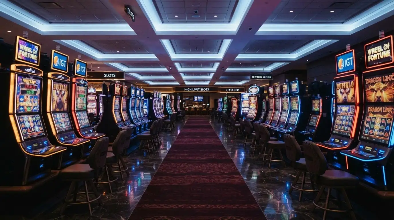 Le 479 slot machine nella sala giochi del casinò, con schermi luminosi e postazioni moderne