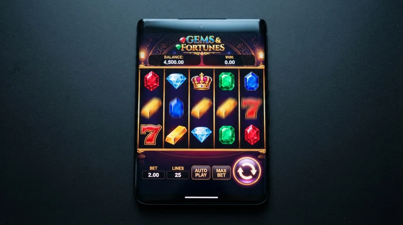 Smartphone che mostra una slot Big Time Gaming in esecuzione nel browser mobile con interfaccia touch