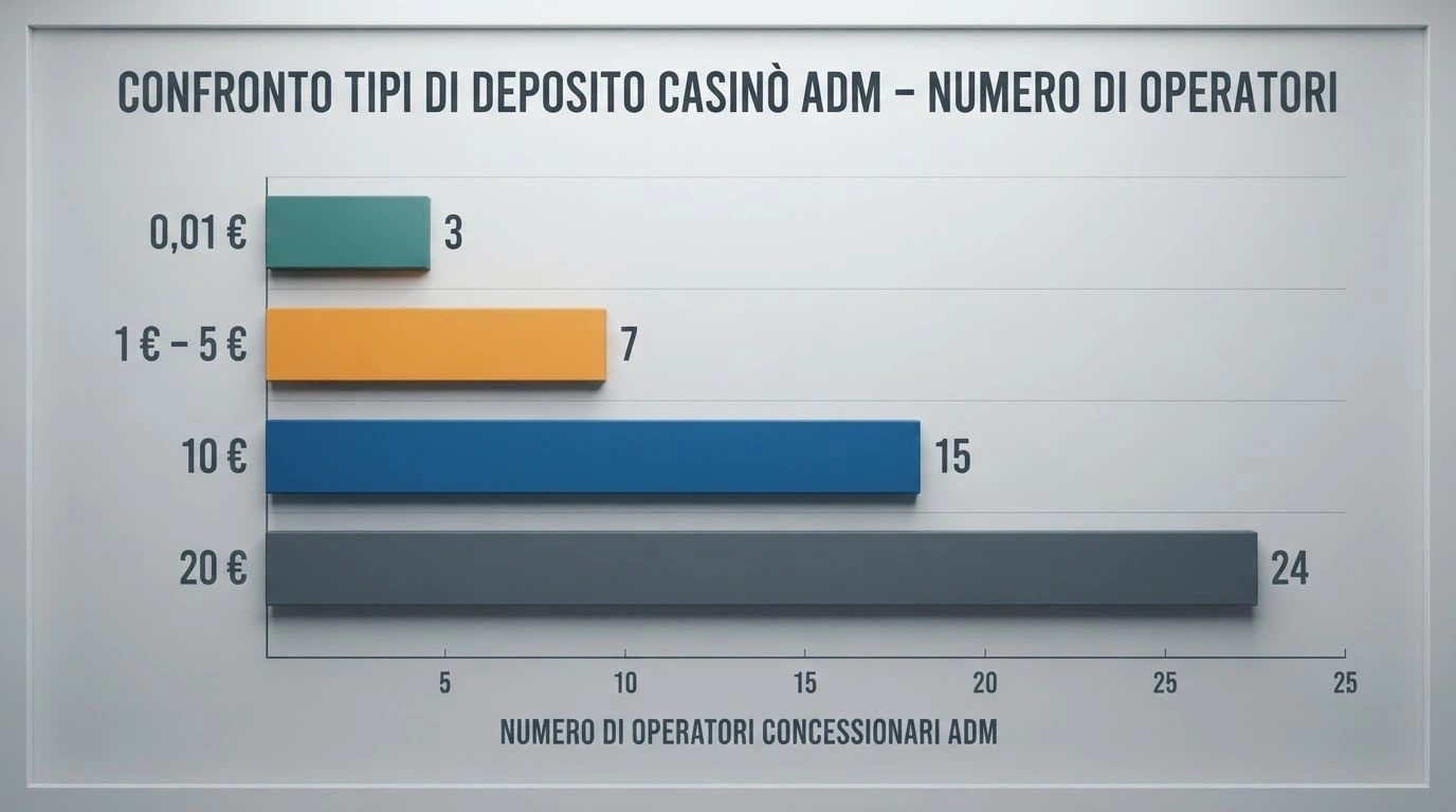 grafico a barre orizzontali con le quattro fasce di deposito — 0,01€, 1€-5€, 10€, 20€ — e il rispettivo numero di operatori ADM