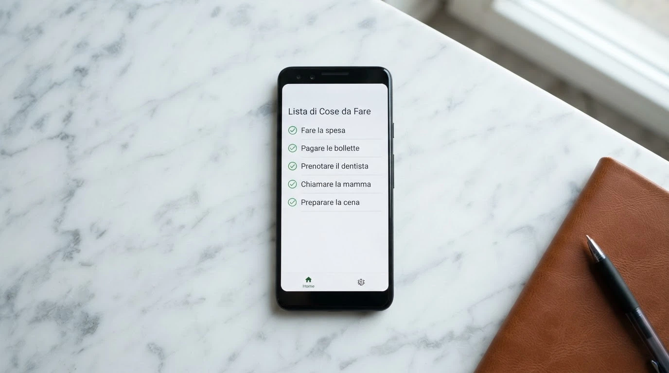 Una checklist su uno smartphone: licenza, HTTPS, RNG, assistenza clienti — con un segno di spunta accanto a ogni voce